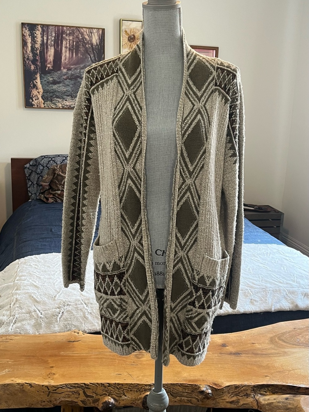 Lucky Brand Long Open Front Cardigan Cotton Blend Vintage Look & Feel